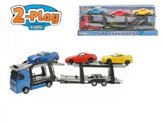 Auto kamion přepravník + 3 auta 1:60 27cm 2 barvy v krabici Auto kamion přepravník + 3 auta 1:60 27cm 2 barvy v krabici