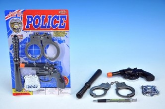 Policejní sada - pistole 14cm,pouta,obušek,odznak na kartě