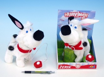 Pes Žeryk plyš chodící a štěkající 20cm na baterie v krabičce