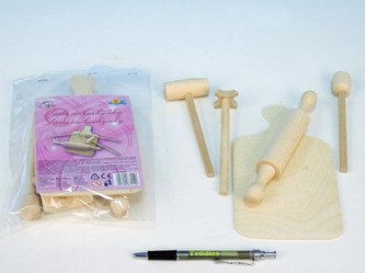 Kuchyňské nádobí prkénko, váleček, palička dřevo 20cm v sáčku