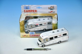 Auto karavan kov 16cm na zpětné natažení na baterie se světlem v krabičce