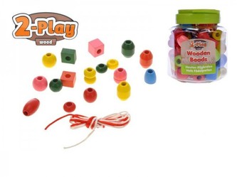 Korálky velké dřevo se šňůrkou 72ks v dóze 9x11cm