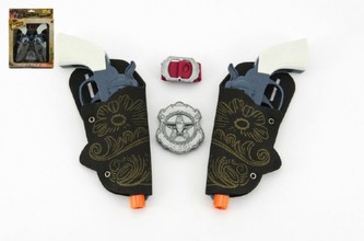 Pistole s pouzdrem 2ks kovbojská sada plast 16cm 2ks s doplňky v krabici