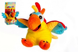 DJ mluvící papoušek rapper plyš 25cm na baterie v krabici