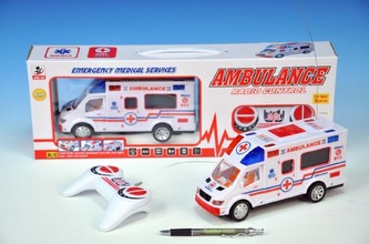 Ambulance RC plast 22cm 27MHz na baterie plná funkce se světlem a zvukem v krabici