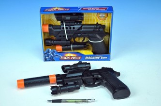 Pistole plast 32cm na baterie 2xAA zvuk+světlo v krabici