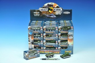 Vozidlo vojenské 7cm kov/plast volný chod 4druhy v krabičce 48ks v DBX