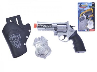 Policejní sada pistole klapací plast 18,5cm s pouzdrem a odznakem na kartě