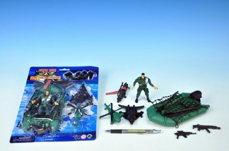 Sada voják plast 9cm se člunem 17x9cm a doplňky na kartě