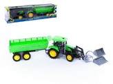 Zelený traktor s přívěsem a radlicí 3ks plast 80cm v krabici
