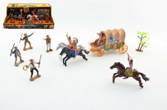 Indiáni/kovbojové sada s doplňky plast v krabici 30x12x16cm