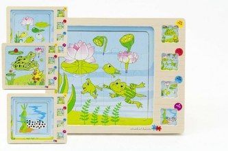 Puzzle vývoj žáby dřevo 4 patra v sáčku 18x15x2cm