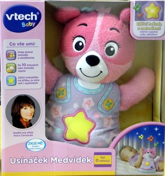 Usínáček Medvídek - růžový Vtech pro nejmenší plyš 22cm na baterie se zvukem se světlem 0+