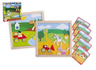 Magnetické puzzle dřevěné Moje první zvířátka 57 dílků oboustranná tabulka 25x25 cm v krabici MPZ