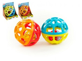 Chrastítko koule s rolničkou plast průměr 9cm v krabičce 6m+