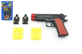 Pistole špuntovka plast 16cm na plastové náboje s terčem na kartě