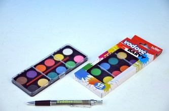 Vodové barvy 12 barev v krabičce 8x19cm