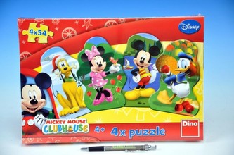 Puzzle Mickeyho klubík 4x54dílků v krabici 33x23x3cm