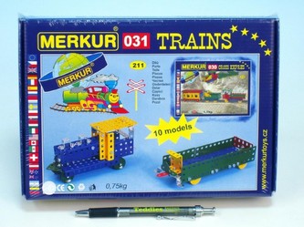 Stavebnice Merkur 031 Železniční modely 10 modelů 211ks v krabici 26x18x5cm Stavebnice Merkur 031 Železniční modely 10 modelů 211ks v krabici 26x18x5cm