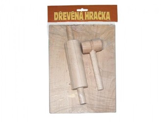 Nádobí váleček, prkýnko, palička dřevo 24x18cm v sáčku