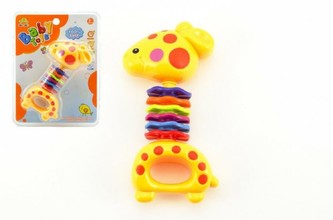 Chrastítko žirafa plast 15cm na kartě 3m+