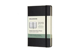 Moleskine: Vertikální týdenní diář 2019 tvrdý černý S