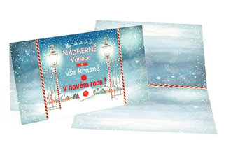 Přání A - Vánoční modré s lucerničkami /8,5x15cm