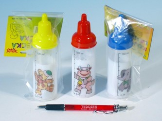 Kojenecká lahvička plast 14cm; 3 barvy v sáčku - 1 kus