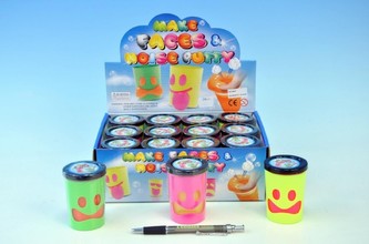 Sliz - hmota s obličejem prdící, 4 druhy, 3 barvy v kelímku - 1 kus