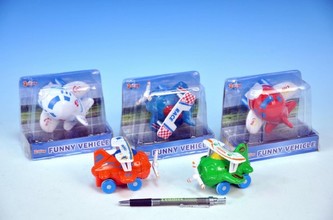 Letadlo veselé kov 8cm na setrvačník, 5 druhů, v krabičce - 1 kus