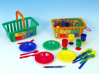 Nádobí v košíku plast 26,5cm asst 2 barvy v síťce