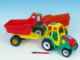 Traktor s vlekem plast 52cm; 2 barvy; v síťce - 1 kus
