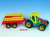 Traktor s vlekem plast 75cm; 2 barvy; v síťce - 1 kus