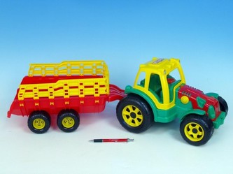 Traktor s vlekem plast 75cm; 2 barvy; v síťce - 1 kus