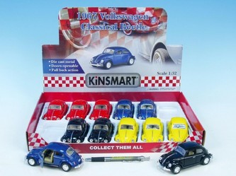 Auto Kinsmart VW Beetle classical kov 13cm na zpětné natažení asst 4 barvy