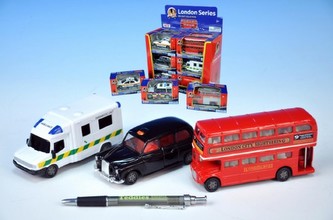 Autobus Londýn kov 13cm červený patrový asst 2 druhy v krabičce
