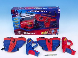 Spiderman laser set - puška 2ks na baterie se zvukem se světlem + 2ks ochranný štít v krabičce