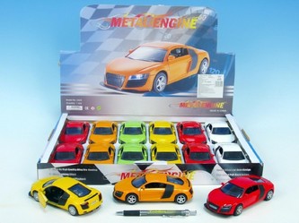 Auto závodní kov 15cm na zpětné natažení na baterie 3xAG13 se zvukem se světlem asst 6 barev 12ks v