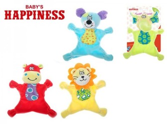 Zvířátko usínáček plyš 18cm s chrastítkem asst 4 druhy na kartě 0m+ Baby´s Happiness