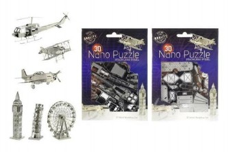 Puzzle 3D Nano kovová modelovací sada asst 6 druhů 12x17cm 24ks v boxu