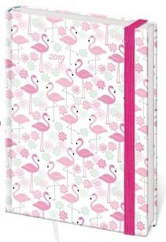 Diář 2019 A5 LYRA týdenní s gumičkou Flamingo