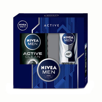Nivea Men Active Clean sprchový gel 250 ml + antiperspirant Invisible For Black & White 48h 150 ml + univerzální krém 30 ml