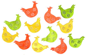 Dřevěné slepičky 4cm - zelenožluté 12ks