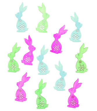 Dřevění zajíčci 4cm - zelenomodrý mix 12ks