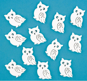 Dřevěné výseky 3cm - bílá nalepovací sova 12ks