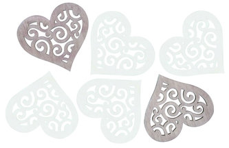 Dřevěná srdce 6cm - hnědobílý mix 6ks