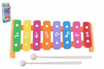 Xylofon 26cm kov/plast + 2 paličky 3 barvy v krabici 13,5x32x4cm