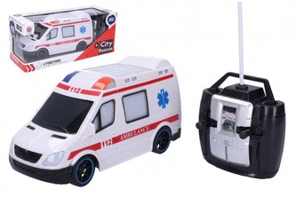 Auto RC Sanitka plast 20cm 27 MHz na baterie se světlem v krabici 28x12x11cm