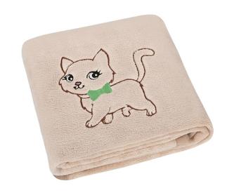 Přikrývka Korall micro s výšivkou - béžová - kočička - 75x100 cm