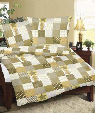 Povlečení krepové - patchwork hnědý - 140x200,70x90 cm